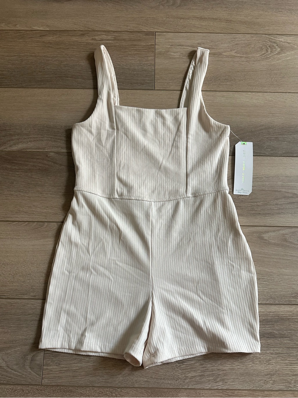 Almost Famous Cream Ribbed Square-Neck Romper